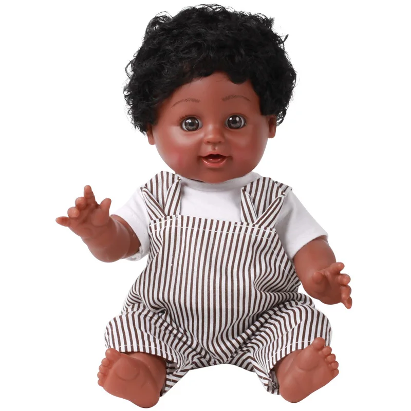 12 Inch African Doll with Clothes 30cm Vinyl Rebirth Doll Simulation Baby Boy Model Accompany Interactive Toys for Kids