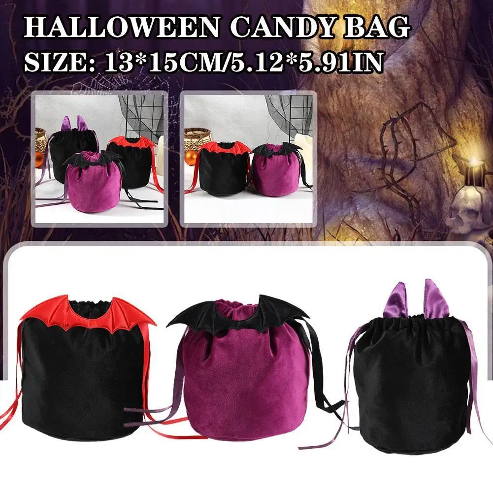 

Velvet Halloween Candy Bag Red Black Bat Ears Trick 2023 Candy Bags or Packing Decoration Treat Gift New Party Dropshipping I7C3