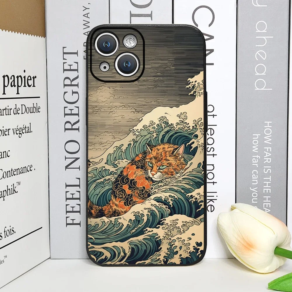 Cat-Themed Great Wave of Kanagawa Artistic Soft Phone Case Cover