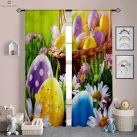 2pcs Cartoon Rabbit Colorful Egg Printed Curtains Living Room Bedroom Easter Decorative Curtains Kids Gifts 1