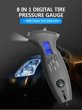  8 in 1 Digital Car Tire Tyre Air Pressure Gauge Meter Tester Tire Tread Depth Measuring Instrument with Safety Hammer Light Tool 