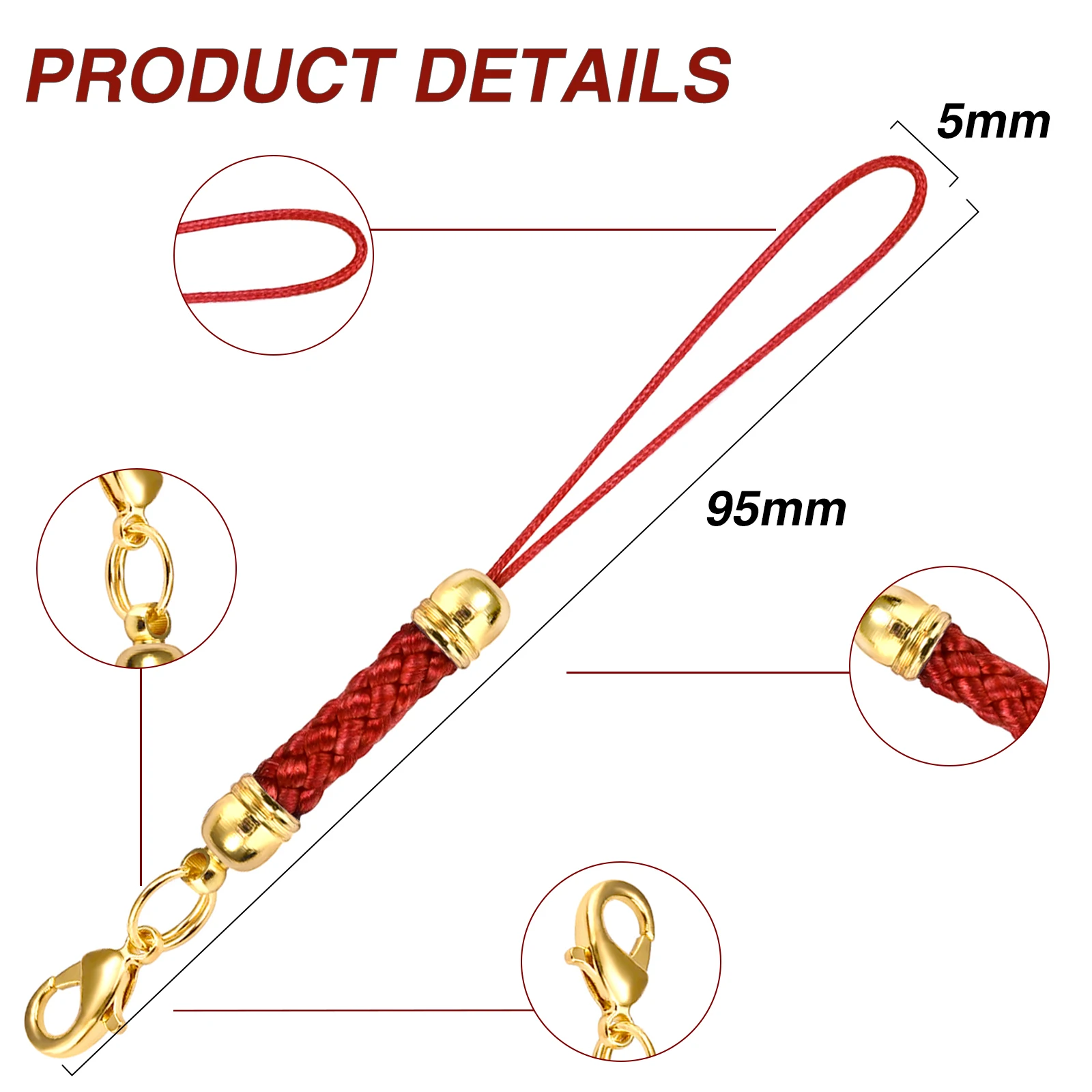 10-Pack Keychain Rope with Lobster Clasp