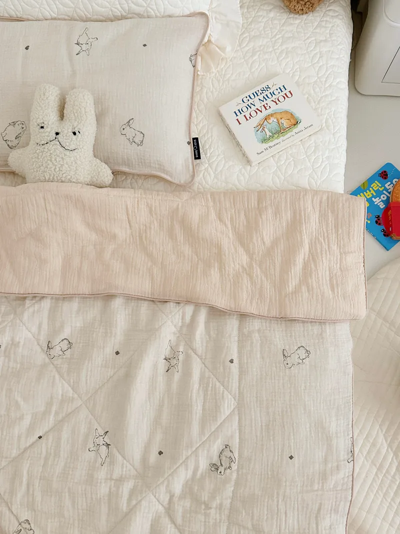 

Korean Baby Bunny Cotton Muslin Quilt for Summer Newborn Air Conditioner Blanket Quilt Toddler Comforter 100% Cotton Filler