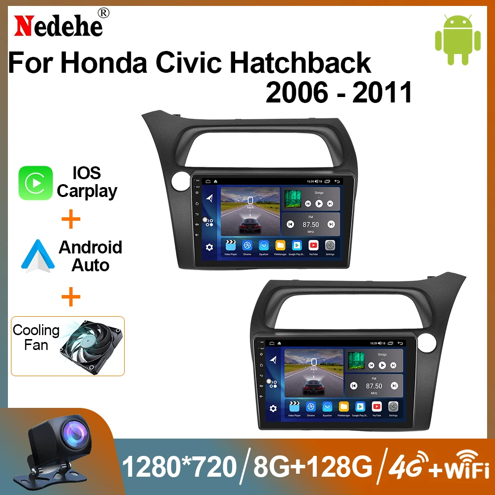 

Автомагнитола для Honda Civic Hatchback 2006-2011, Android, стерео, Carplay, мультимедийная видеонаблюдение, 2 Din, DVD, головное устройство, Qled экран