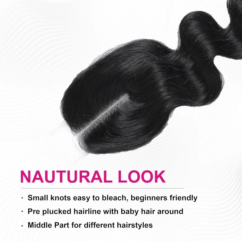 2x6 Lace Closure Body Wave Human Hair Pre-Plucked Hairline Brazilian Virgin Hair Soft Transparent Lace Closure For Women