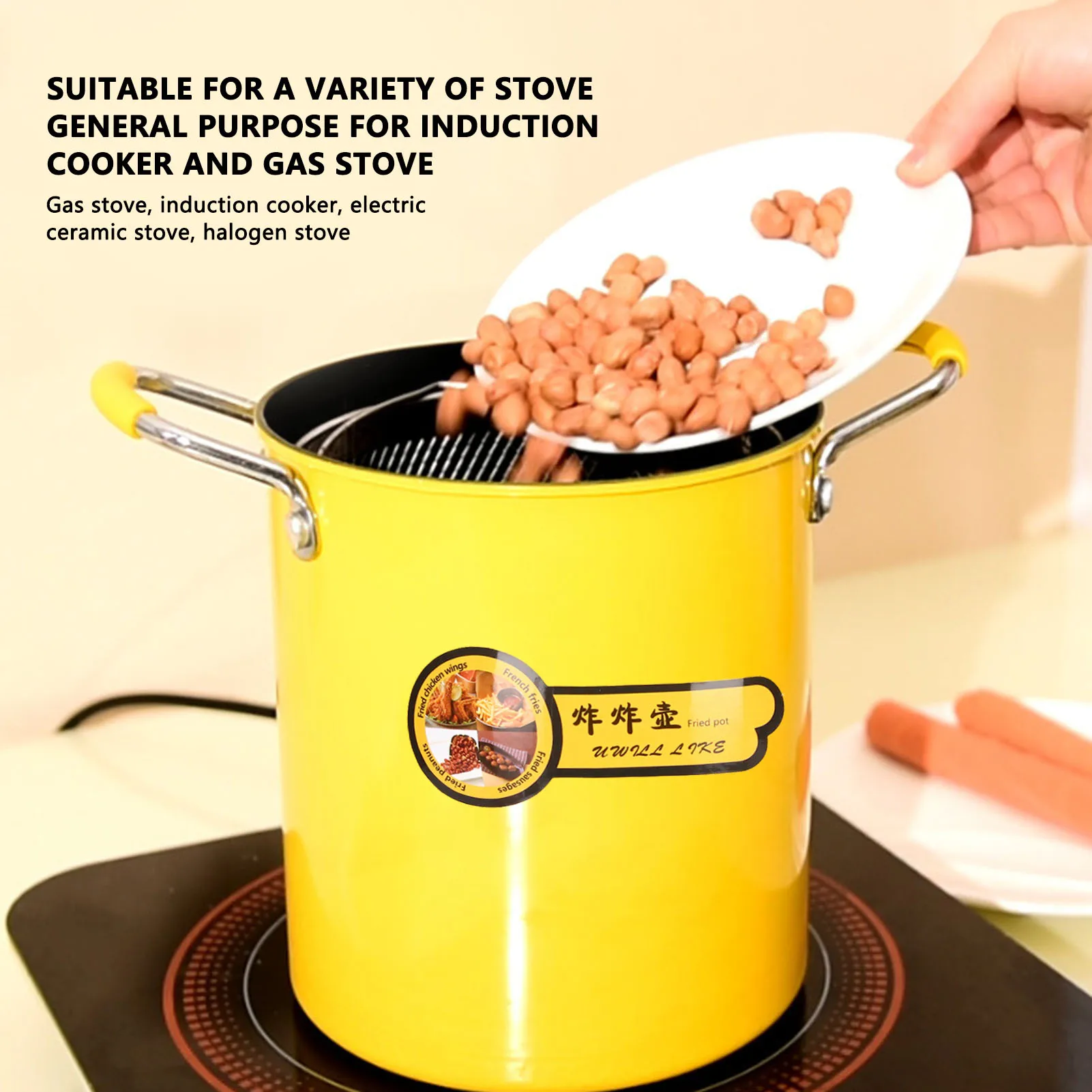 Deep Fryer 3L Deep Fryer Pot With Rack Lid Oil Filter Iron Pot Kitchen Accessories Frying Pan Fried Chicken French Fries