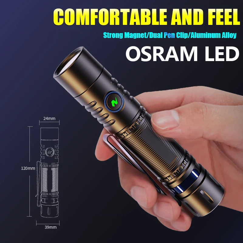 Ultra Powerful LED Flashlight Type-C Rechargeable Strong Magnets Aluminum Alloy Headlight 18650 LED Torch Work Light Searching