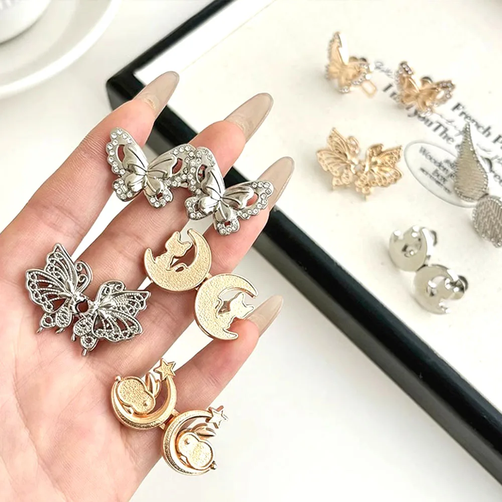 No Sew Waist Tightener for Jeans Butterfly Adjustable Button Pants Clip Instant Slimming Belt Buckle Women Clothing Accessories