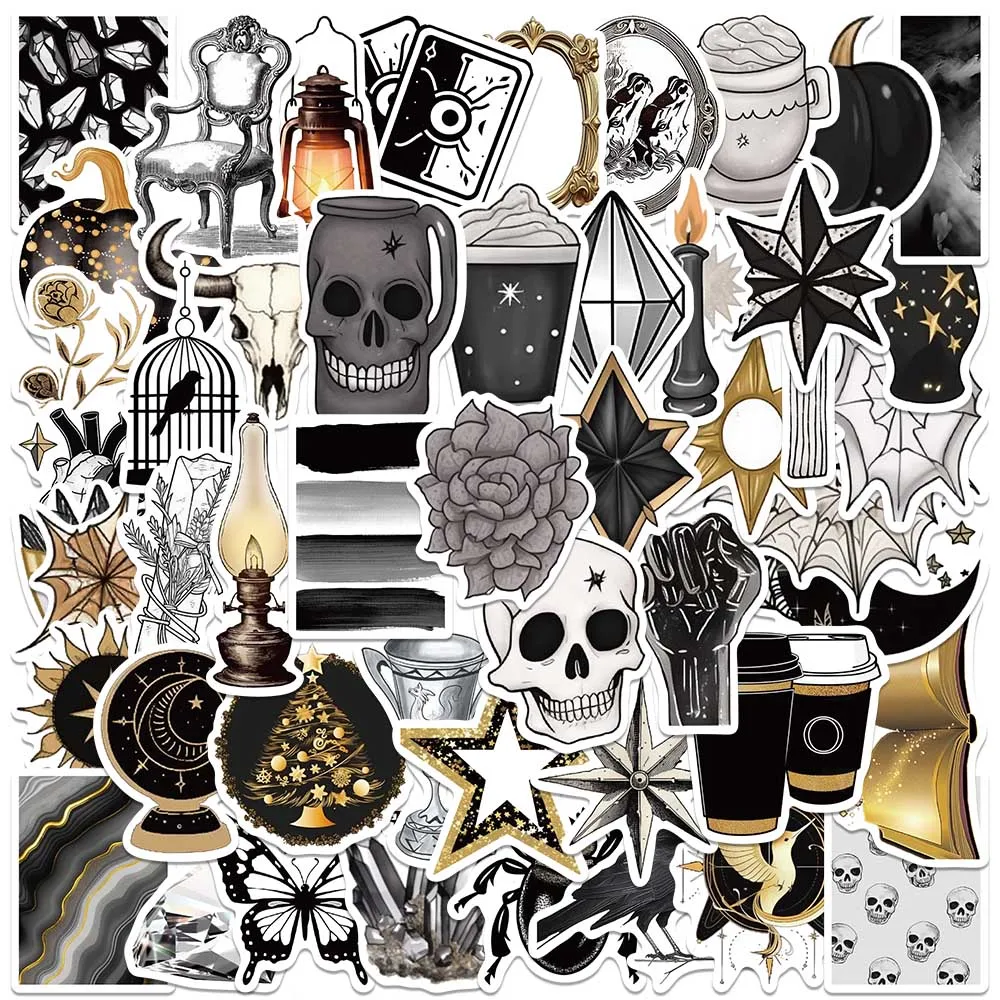 50pcs Punk Cartoon Black Golden Aesthetic Gothic Stickers For Laptop Water Bottle Luggage Notebook Waterproof Graffiti Decals 10 in 1 whiteboard marker pen painting graffiti drawing pen black