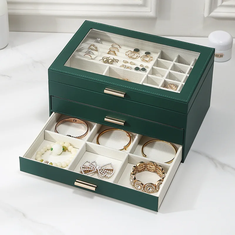 Organizer Display Jewelry Box Portable Travel Luxurious S/M/L 3Layers Jewelry Gift Boxes Jewelry Button PU Storage Jewelers Case