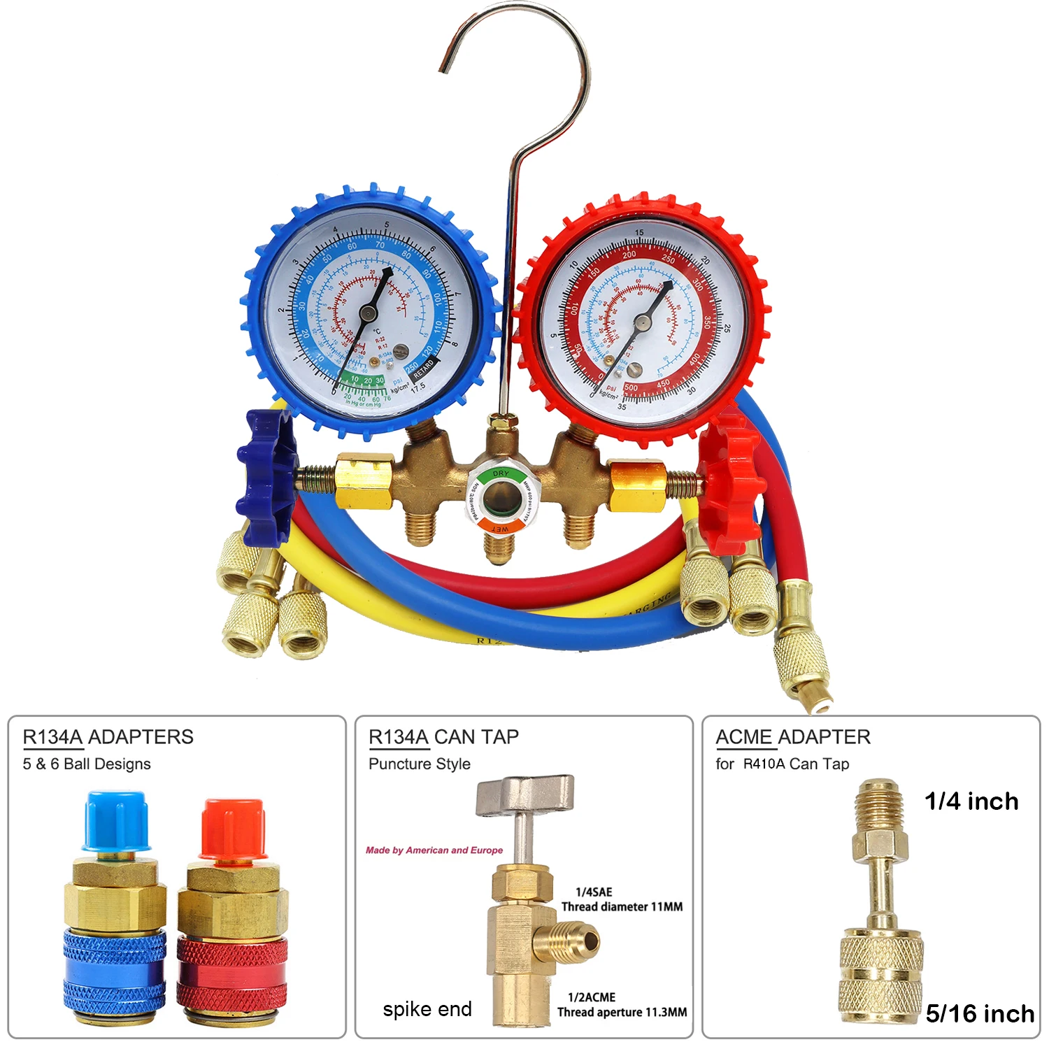 R134a R22 R12 R502 Refrigerant manifold meter set AC manifold meter set Refrigerant diagnostic meter set Air conditioning tool 4