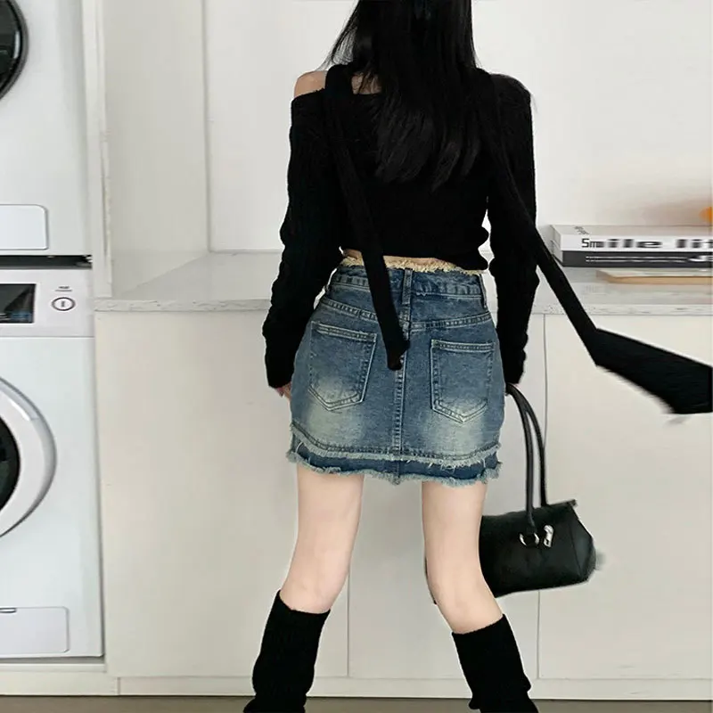 Denim Planet Rugged Denim Short Skirt Popular Women in Summer Retro High Waisted Skirt Niche Buttocks Included A-line Skirt