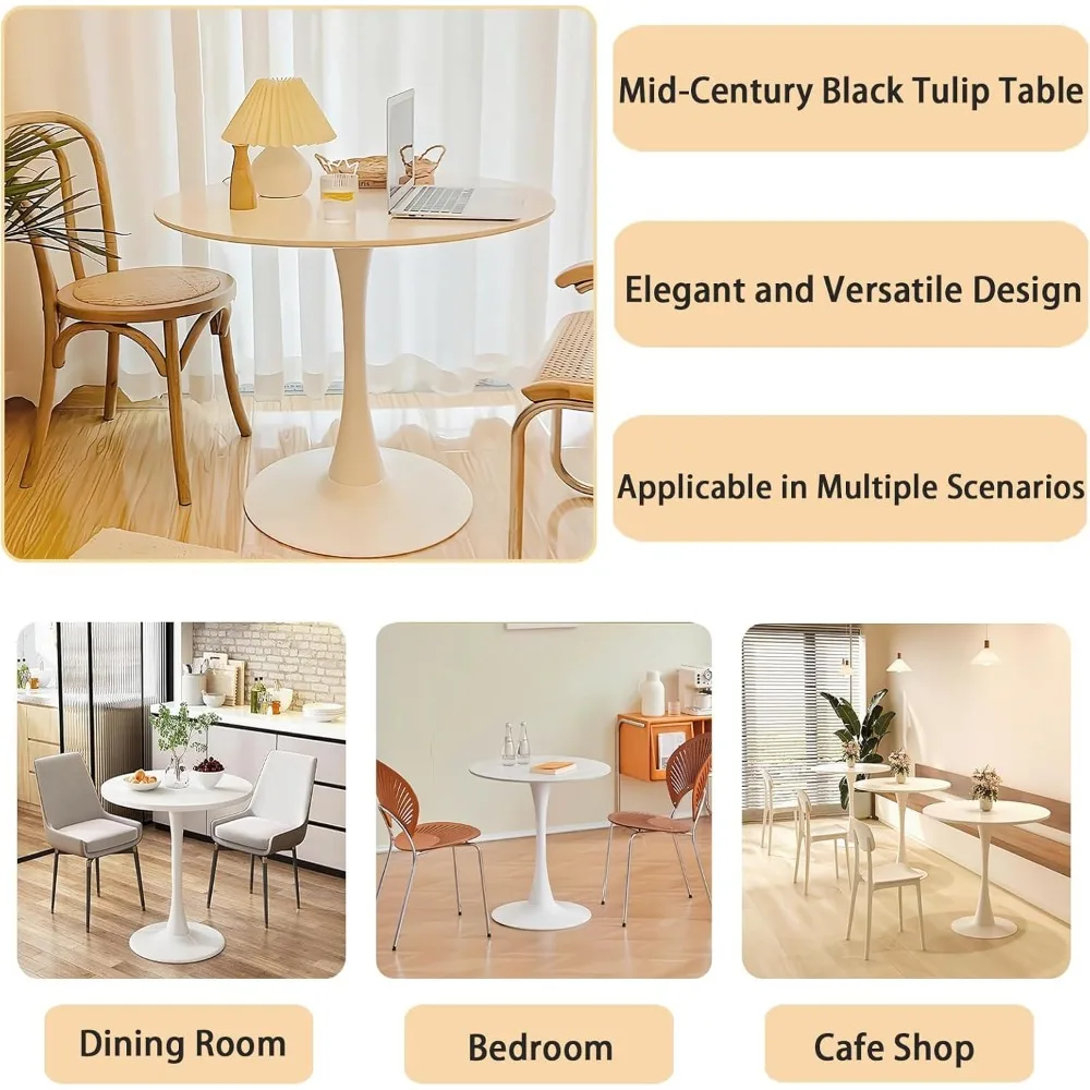 24 Inches Tulip Round Kitchen Table, Mid-Century Leisure Table for Small Places, Dining Tables 4