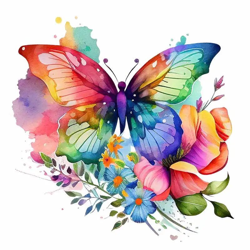 M760 Colorful Butterflies And Flowers Wall Stickers Bathroom Toilet Living Room Cabinet Decor