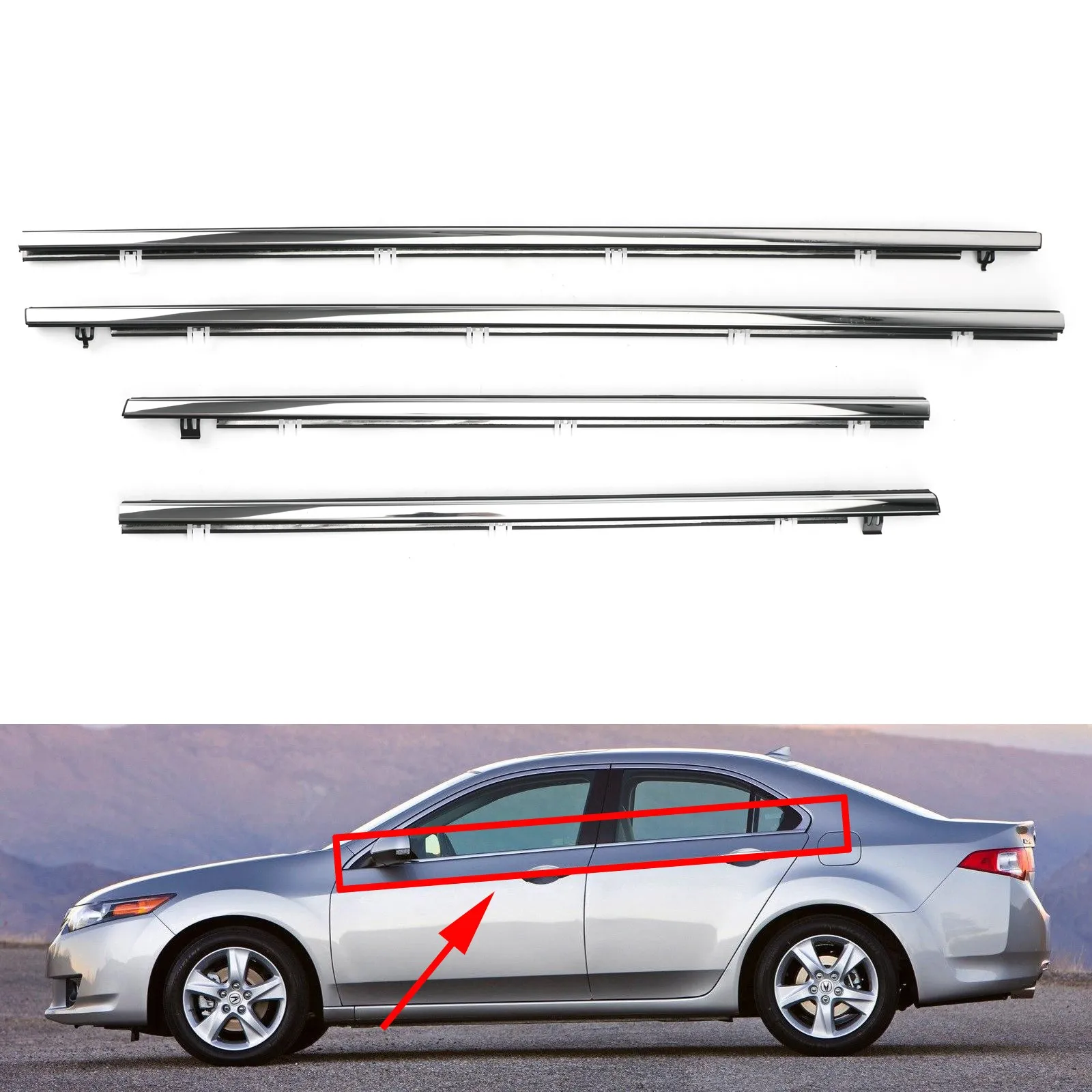 4x Car Outside Window Weatherstrip Seal Belt Moulding for Acura TSX 2009-2014