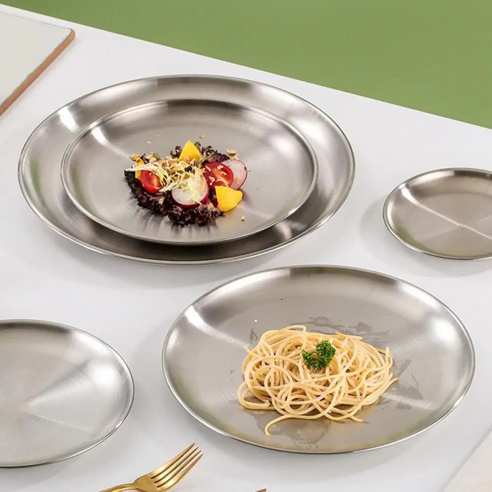 Stainless Steel Round Thickened Dinner Plates Salad Plates for Home Kitchen BBQ Salad Serving Tablewear,dining dish