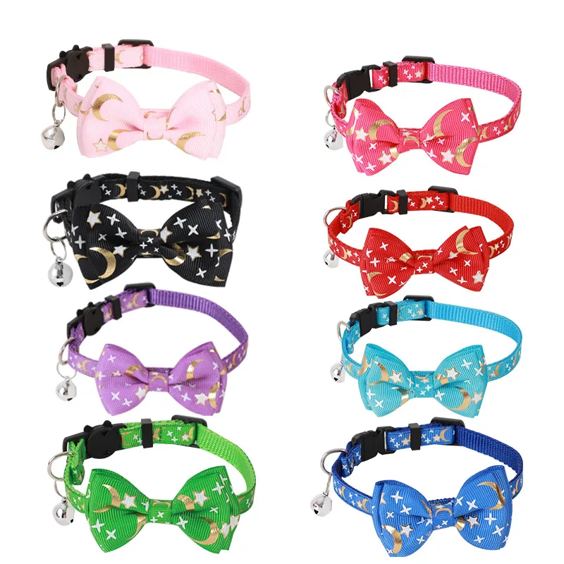 

Stamped Webbing Bowknot Pet Collar Cute Adjustable Cat Dog Collars with Bell Fashion Necktie Safety Buckle Pet Accessoreis