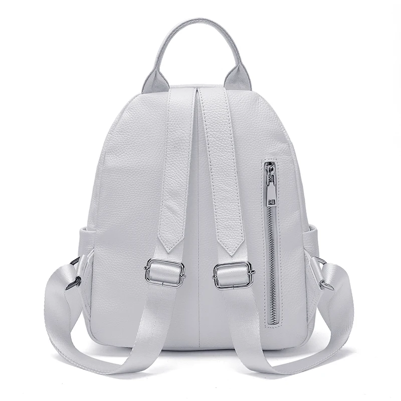 ZENCY 100% Soft Genuine Leather Silver Hardware Women's Backpacks Ladies Girls First Layer Cowhide Female School Book Backpack