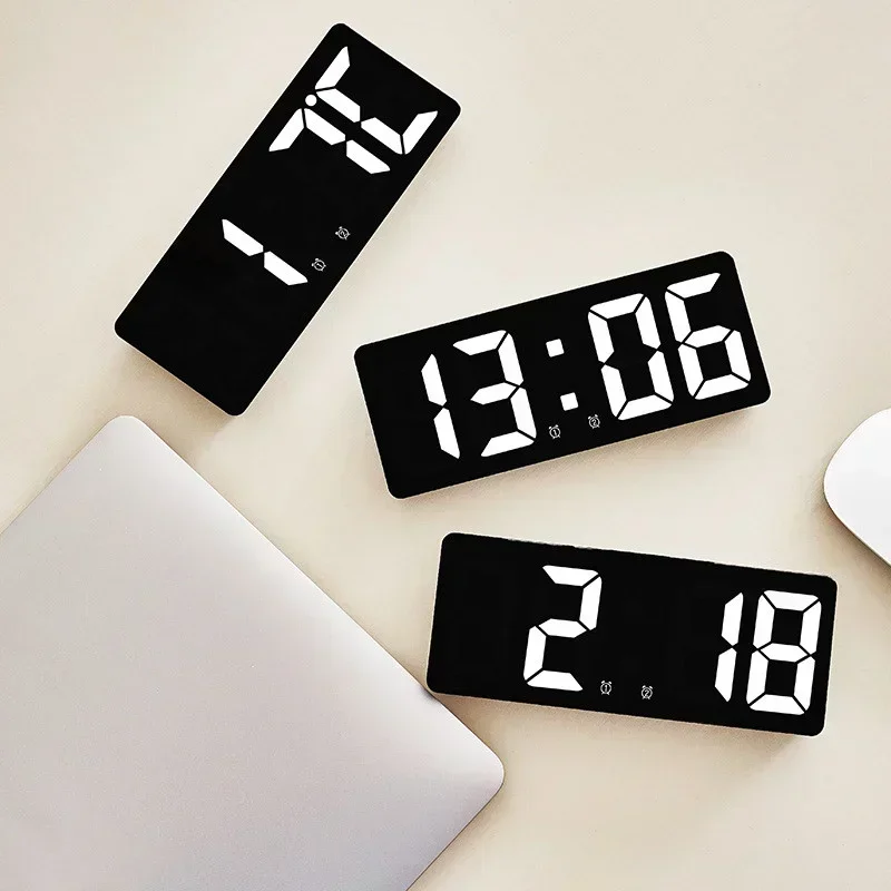 New Digital LED Desk Alarm Clock USB Snooze Night Temperature Mode Bedside Electronic Table Date Display Home Decor Large Screen 4