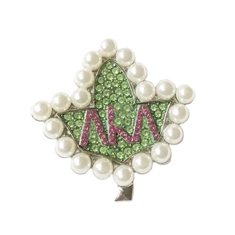 

Handmade Greek Sorority Letter Logo Maple Leaf Pearl Rhinestone Stone Brooch Charms Women Jewellry