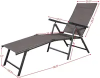 Set of 2 Patio Adjustable Chaise, 5 Back & 2 Leg Positions Adjustable Textiline Outdoor Reclining Lounger Chairs 2