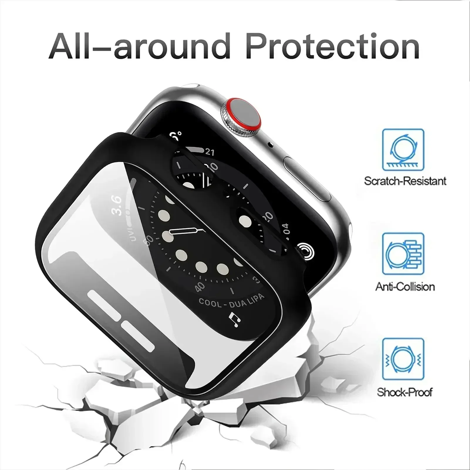Matte Tempered Glass Screen Protector Case with Hard PC Bumper