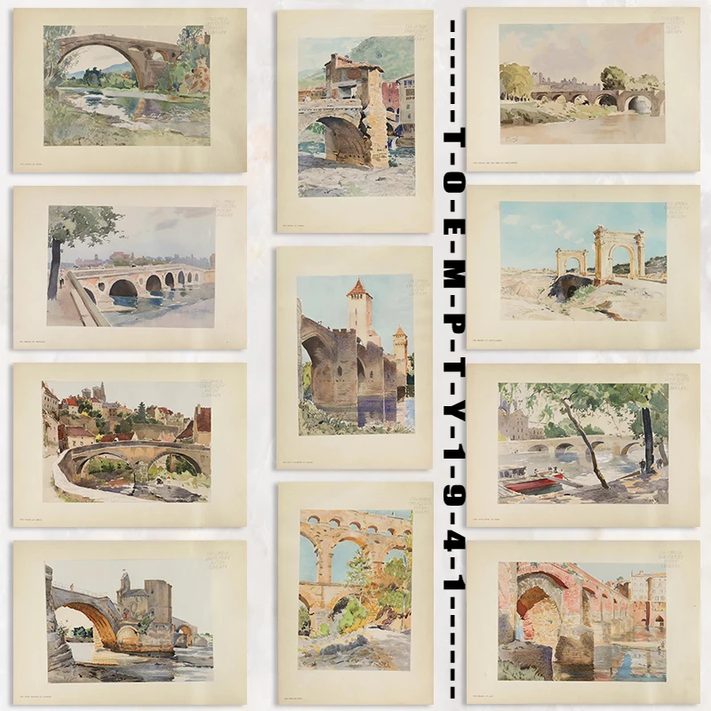 1920S Francese Acquerello Paesaggio Arte Pittura Poster Stampa Su Tela Vintage Pittura Ad Acquerello Decorazione Della Parete Francese Retro Decor