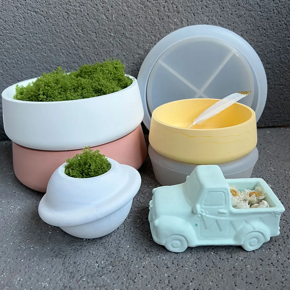 Cement Silicone Mold Truck Candle Holders Planet Shape Succulent Pot Flower Pot Concrete Casting Mold Round Bowl Candle Cup candle making supplies silicone mold punch tool