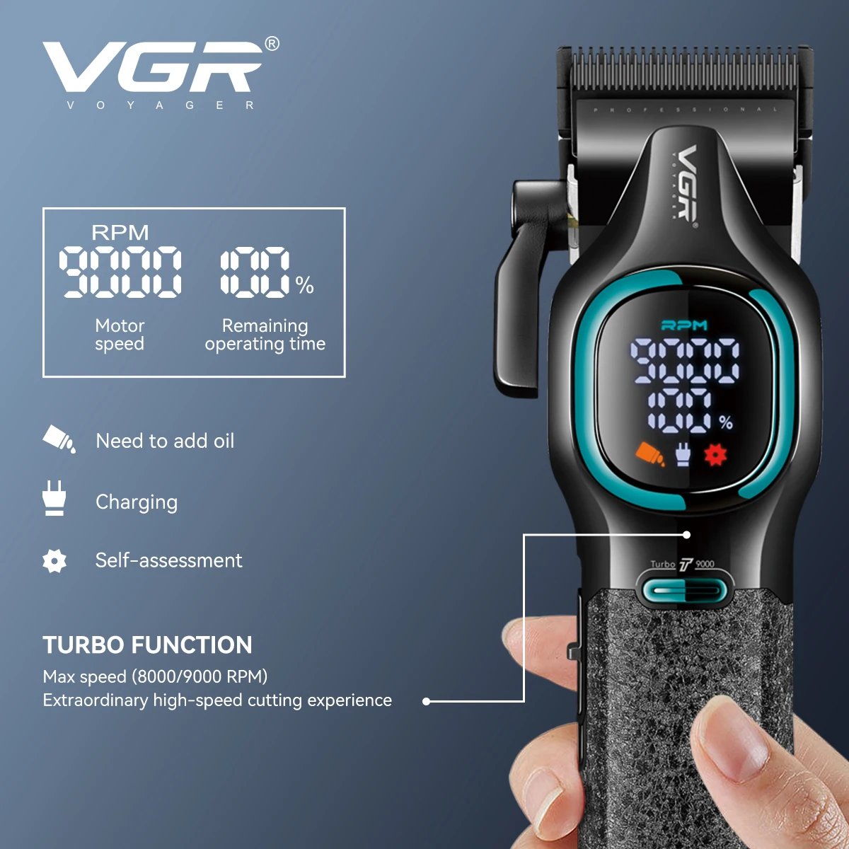 VGR الراقية الشعر المتقلب قطعتين مجموعة الجسم المعدني 9000 دورة في الدقيقة مقص الشعر سبيكة شفرة رئيس النفط رئيس نحت دفع القص V-886 S2