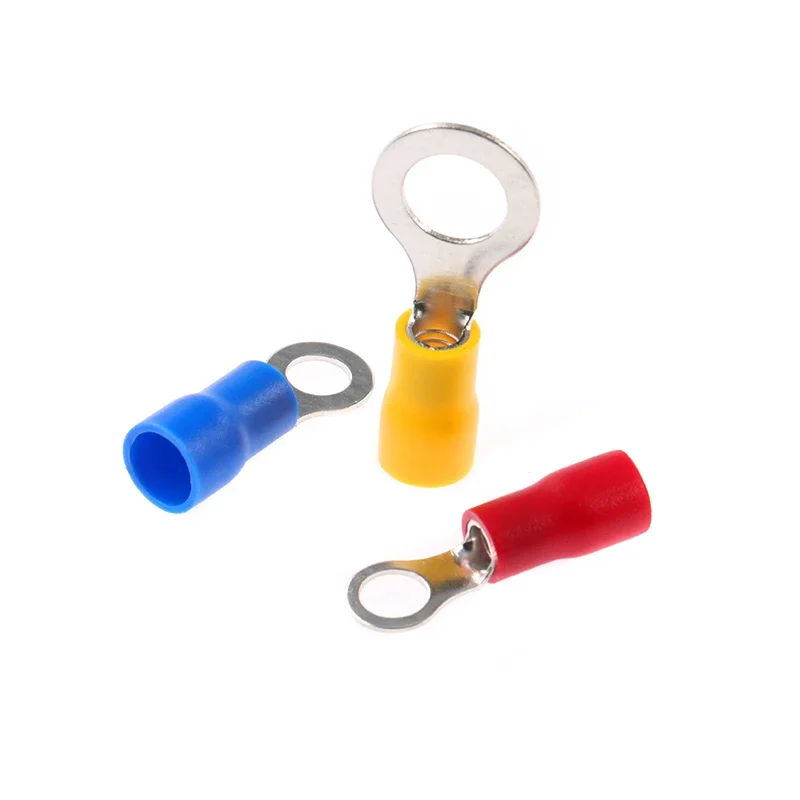 Electrical Wire Terminal 50Pcs RV1.25-5 RV2-4 RV2-5 RV3.5-4 RV5.5-5 Wire Terminal Crimp Splice PVC Insulation Circular Round Cold Press Cable End Connect