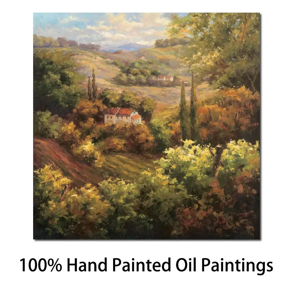 

Beautiful Canvas Art Oil Painting Field Village Landscapes Mediterranean Valley Farm Hand Painted Modern Artwork for Living Room