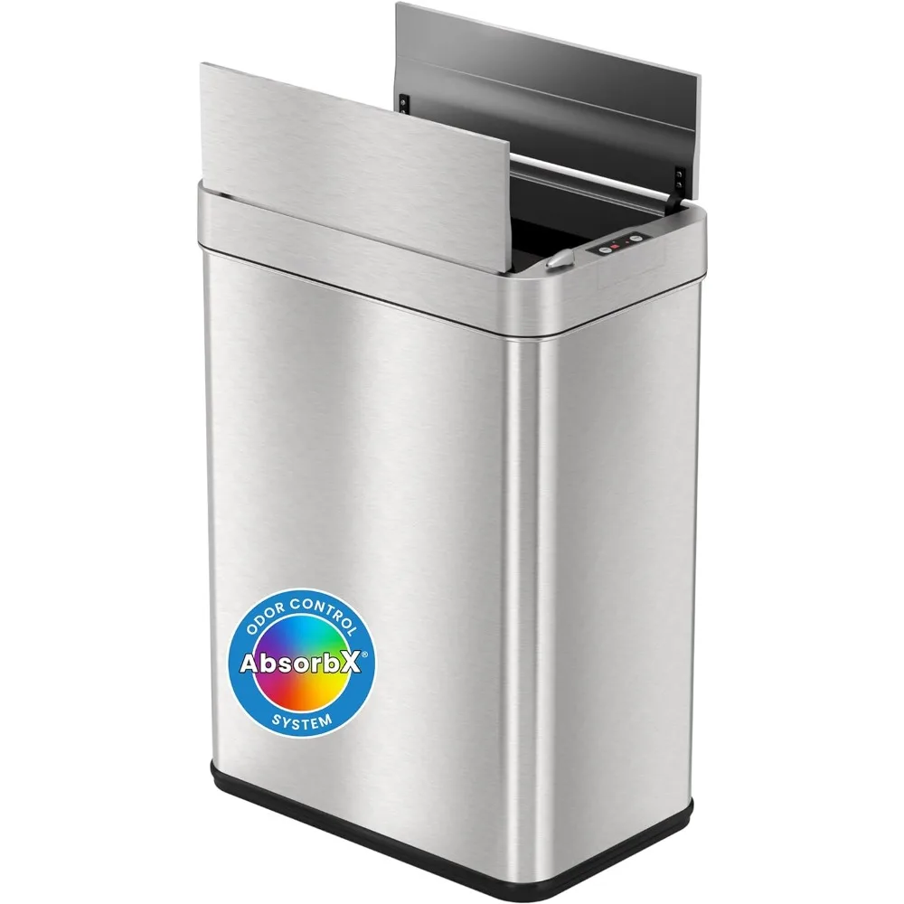 

13 Gallon Wings-Open Sensor Trash Can with AbsorbX Odor Filter and Pet-Proof Lid, Stainless Steel, Automatic Touchless