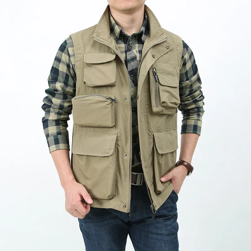 Multi-pocket Vest Spring Motorcyclist Clothes Men Sleeveless Jacket Fishing Clothing Denim Summer Tactical Military Coat Work