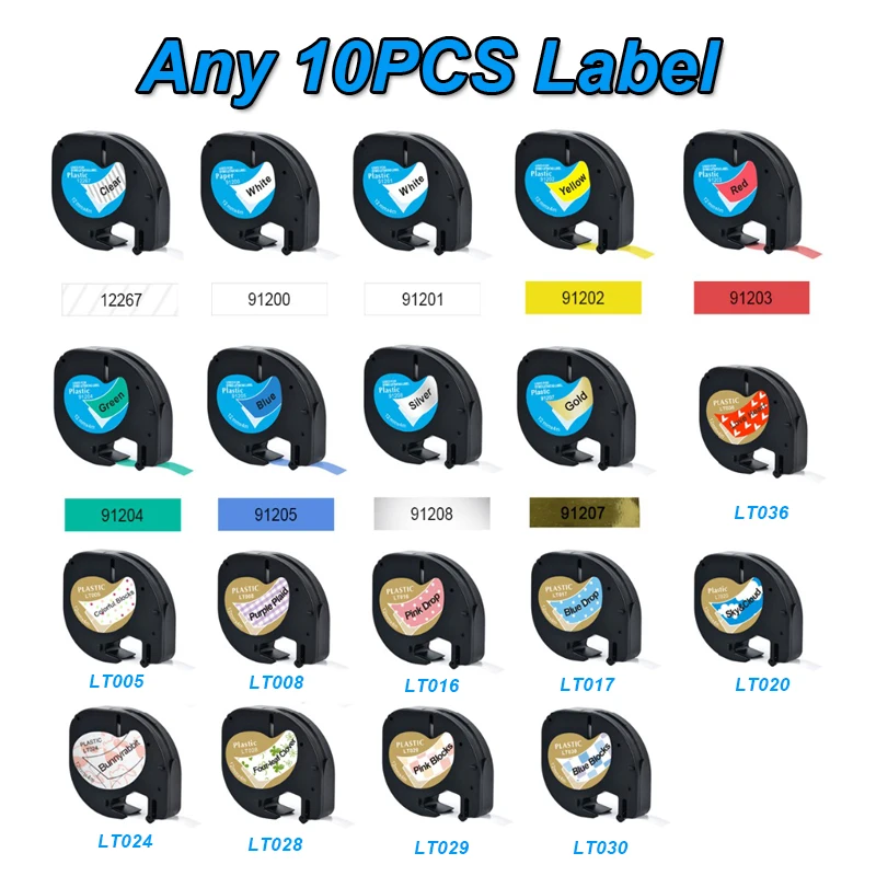 

10PCS Compatible Dymo Letratag tape 91201 91200 12mm Plastic Tapes Label Tape ribbon tape Dymo Label printer LT-100H LT-100T