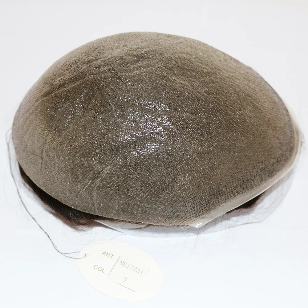 Men's Toupee Human Hair Capillary Prosthesis System Wigs Natural Hairline 0.02mm Super Thin Skin Base 80~90% Density Grey human hair toupee