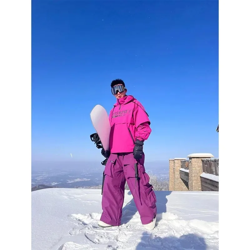 Warm Violet Ski Pants Women and Men Thickened Skiing Trousers Waterproof American Heavy Industry Snowboarding Pants