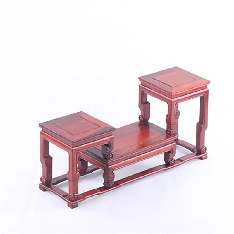 Redwood-Small Flower Rack, Red Grape Branches, High and Low, 3 connected platforms, Jade Base, Purple Clay Pot Bottom Support