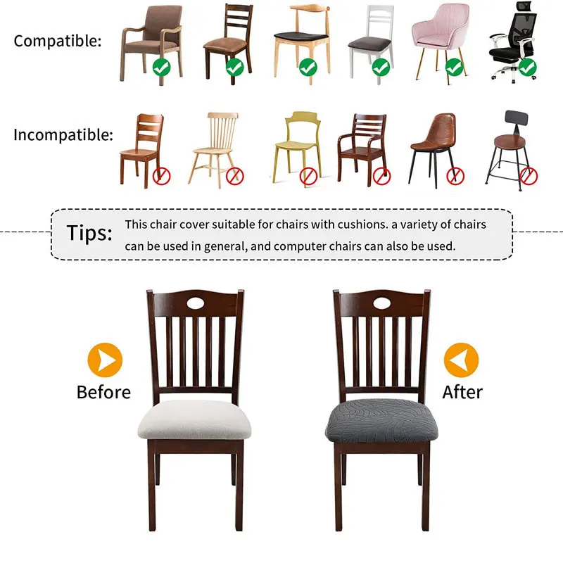 Stretch Jacquard Chair Seat Covers waterproof Removable Washable Anti-Dust Dining Room Chair Seat Cushion Slipcovers 4