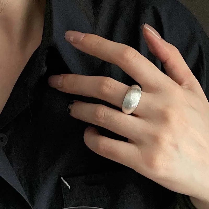 Fashion Silver Color Big Oval Brushed Wide Rings For Women