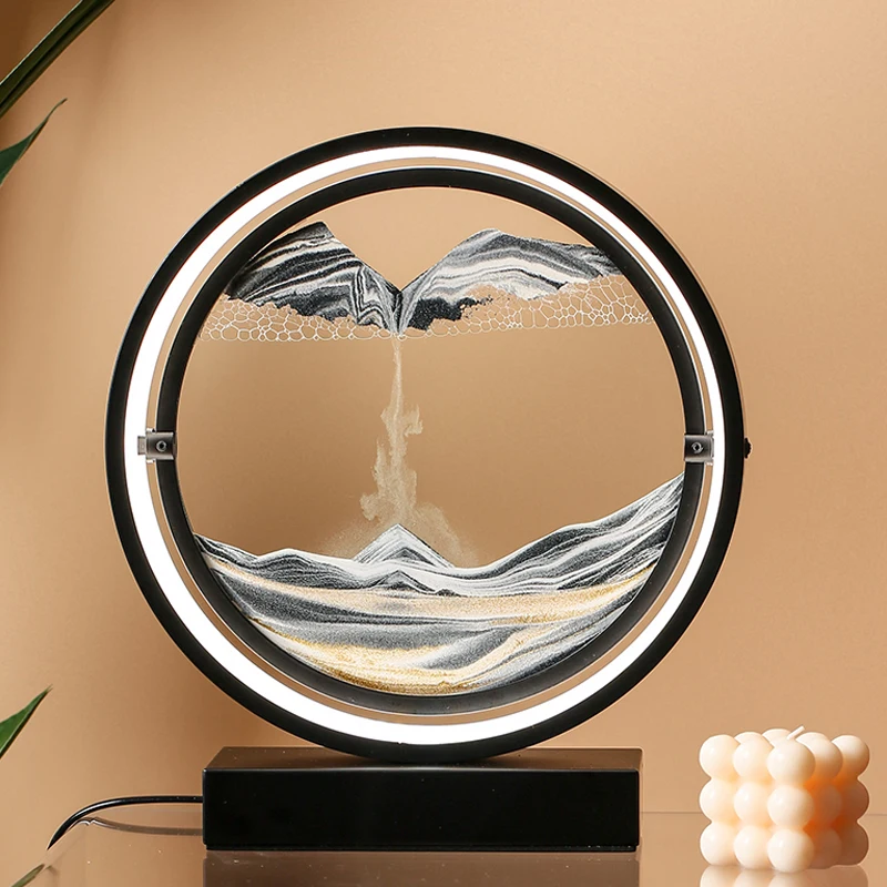 

3D Moving Sand Art Table Lamp LED Craft Quicksand USB Cable Control Natural Landscape Flowing Sand Night Light Home Decor Gifts