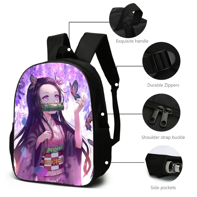 3Pcs/Set Anime Laptop Schoolbag Slant Demon Slayer Backpack Creative Super  Anime 3D Printed+Shoulder Bags with Pencil Case Back to School Gifts 