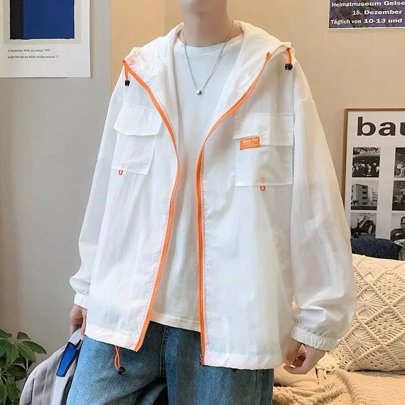 New Hoodies Jacket Coat Men Zipper Hooded Windbreaker Ins Streetwear Regular Fit Casual Outdoor Waterproof Jogging Boy Clothing