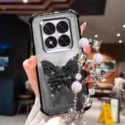 Butterfly Glitter Bead Bracelet Phone Holder Case - Sparkling Plating Design for Motorola Edge 60 Neo (Black)