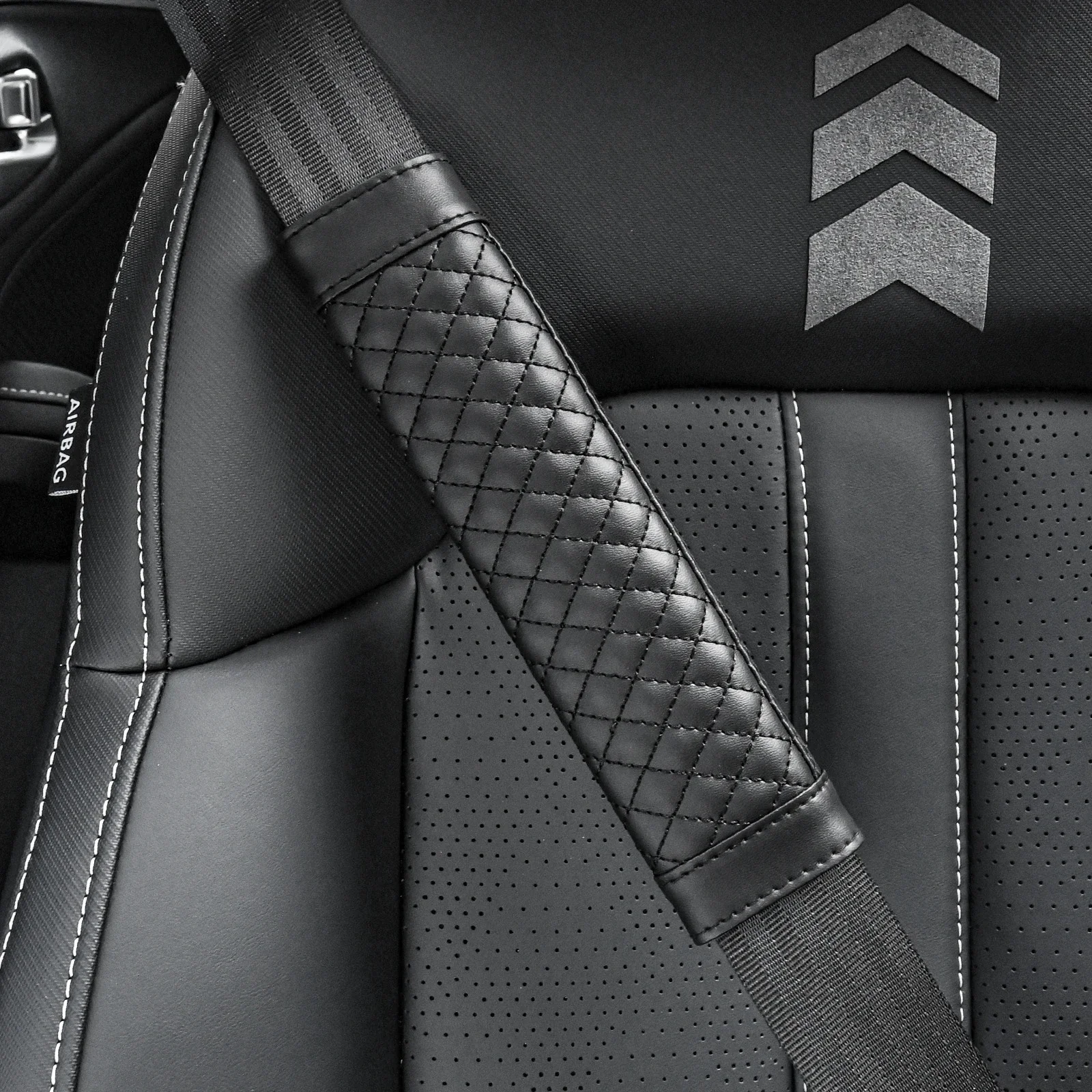 Premium Leather Seat Belt Shoulder Cover - Embroidered Wear-Resistant, Non-Slip Interior Accessory