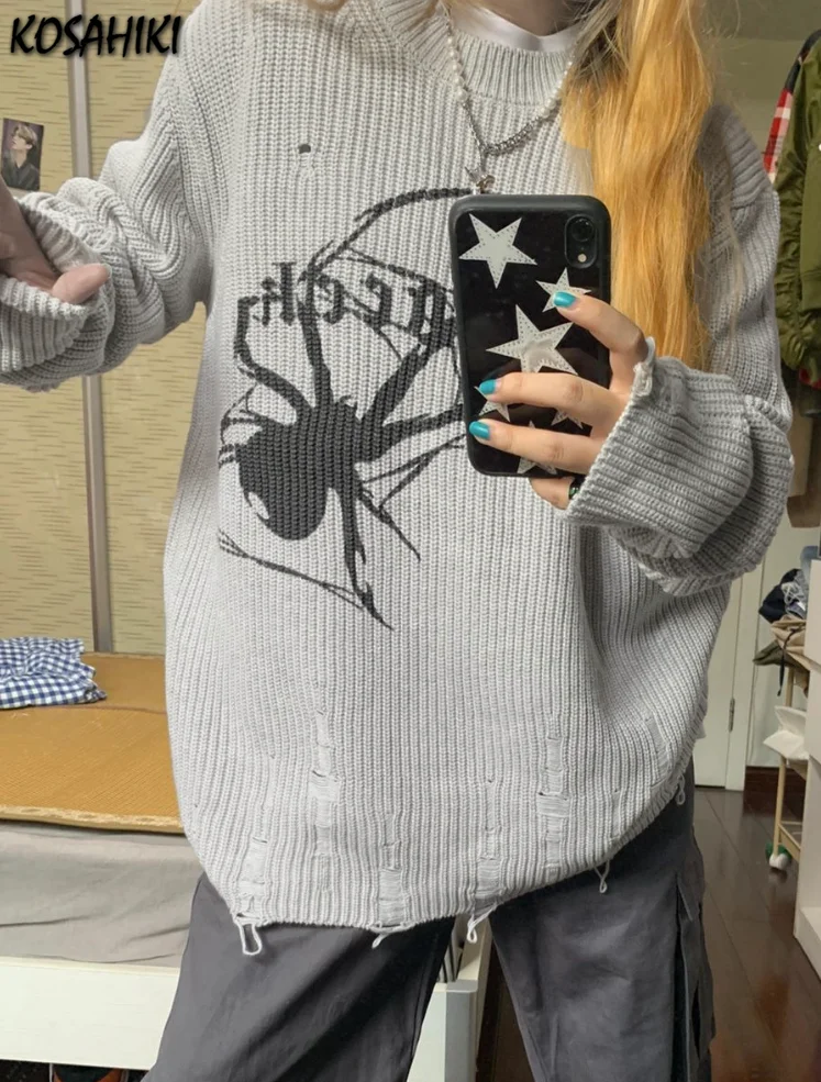 CYee Y2K Baggy Trui Downtown Meisjes Emo Goth Strip Kleding Fairy Grunge Alt Pullover Tops Vintage Coquette Sweatshirt, Blauw, One Size