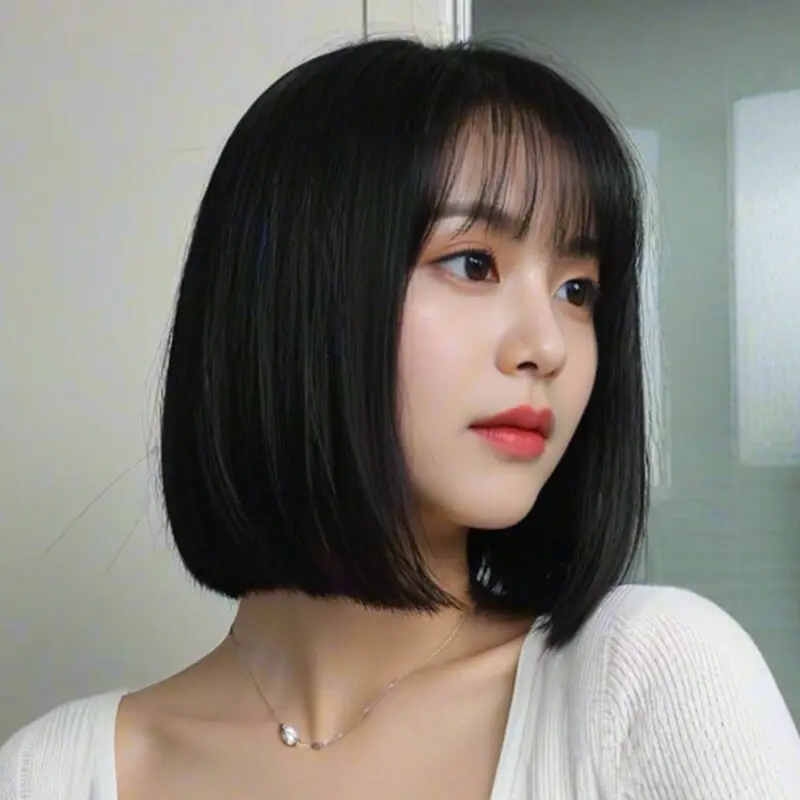 12 Inch Fluffy Straight Bob Wig with Bangs