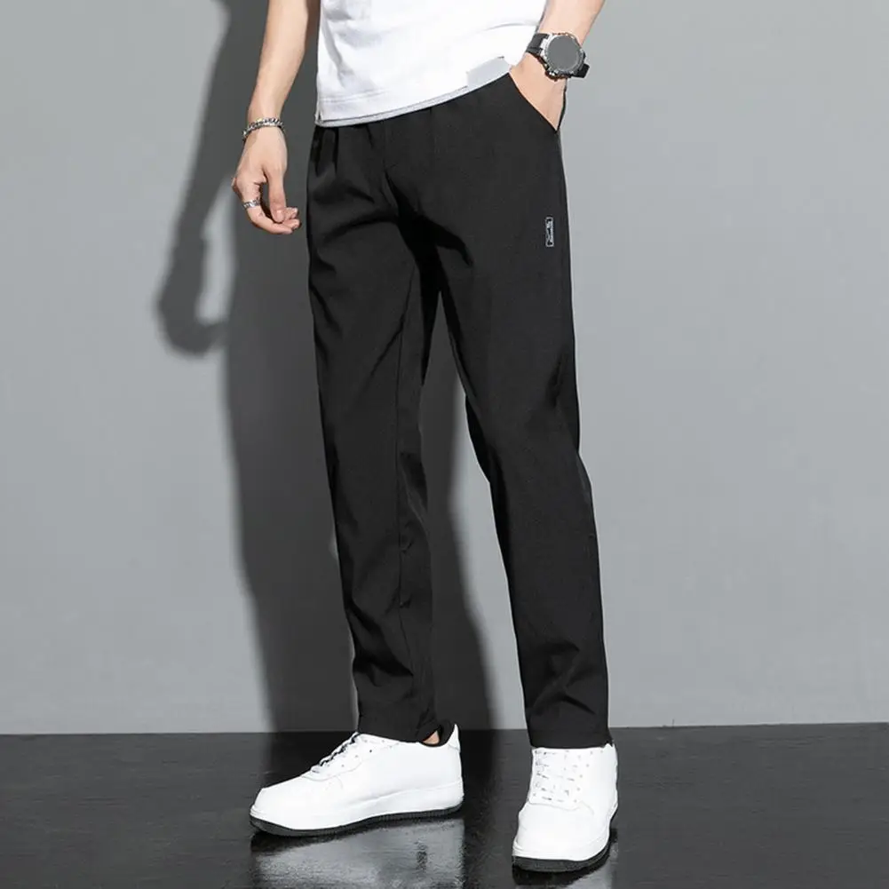 

Men Pants Straigtht Thin Soft Mid Waist Stretchy Quick Dry Loose Pockets Solid Color Men Long Trousers Pantalones Hombre 바지