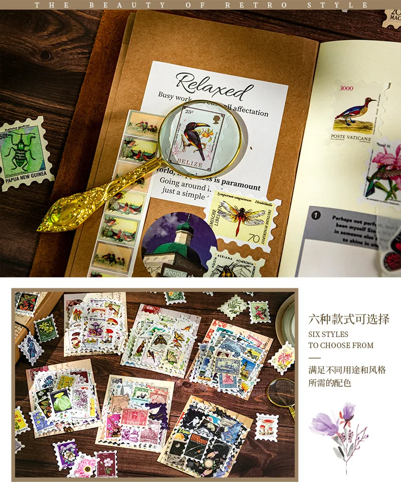 50 Blatt Retro-Stempelaufkleber-Set, klassisches Vintage-Versanddesign, für Retro-Tagebuch, Basteln, Geschenkverpackung, Kartendekoration – Detail 12