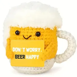 Whimsical Handmade Crochet Coffee Doll with Card - Unique Christmas Gift & Home Decor Ornament (Beer)