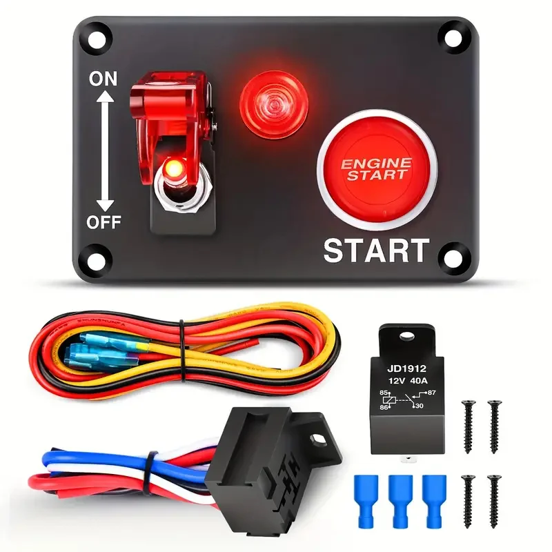 12V Racing Car Ignition Start Stop Button with Lighted Toggle Switch Panel